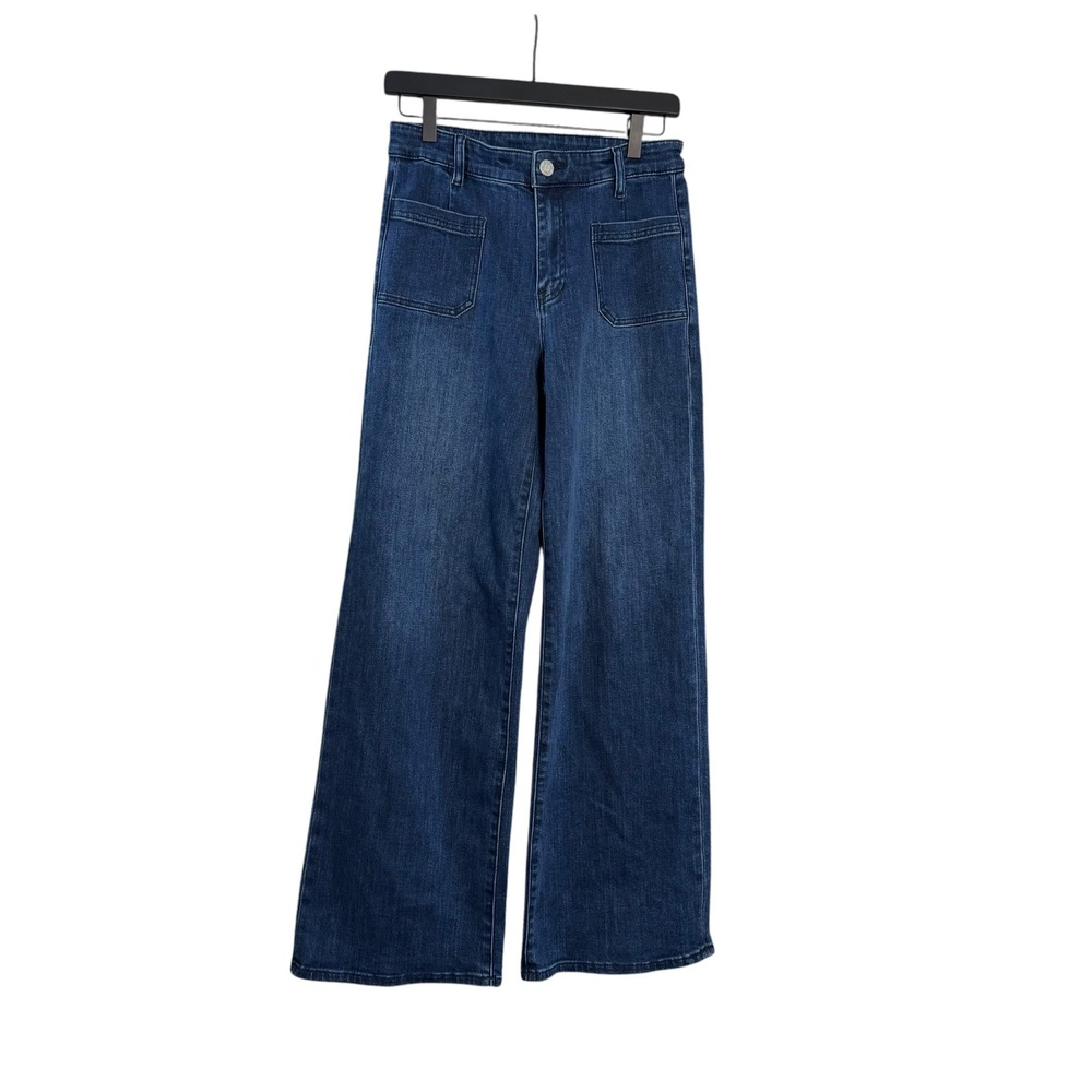 Jason Wu Womens Wide Leg Jeans Blue Denim Patch Pockets Size 6 High Rise